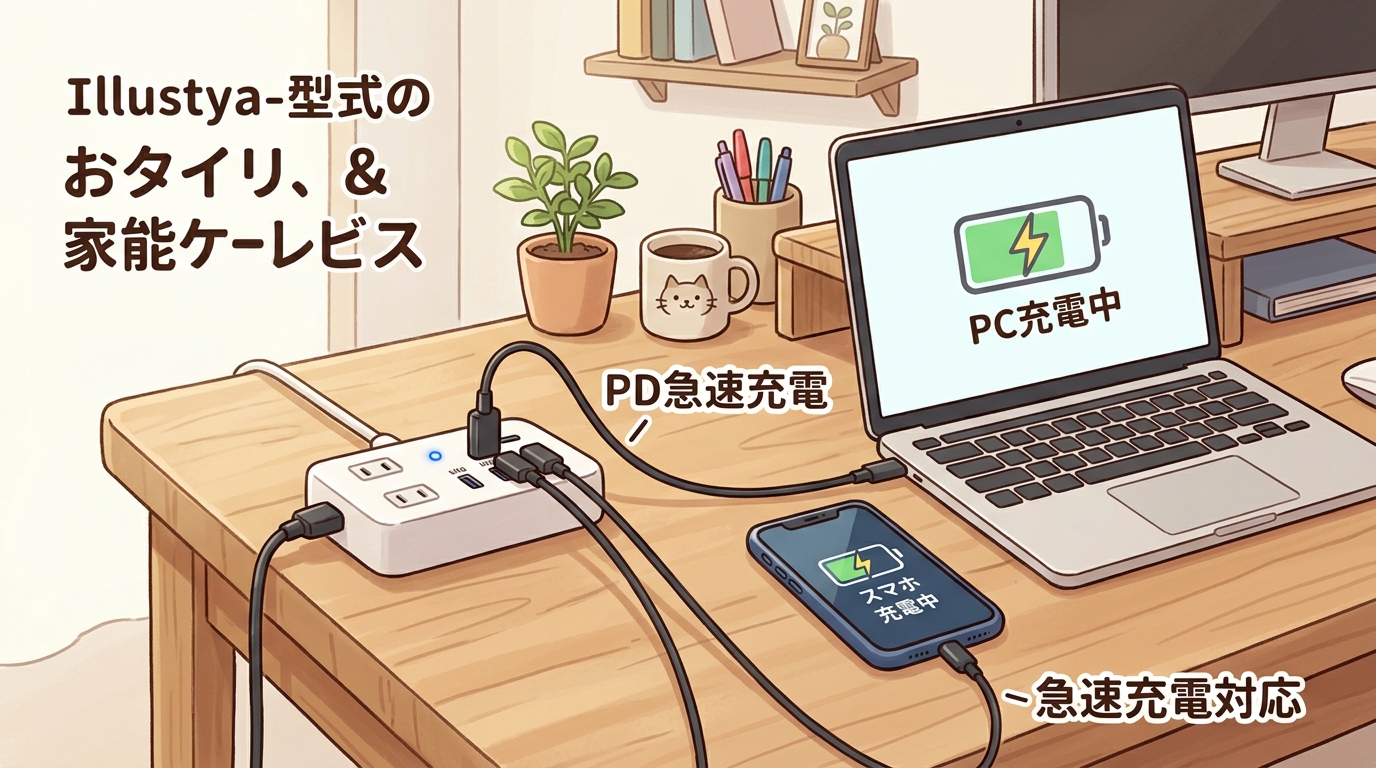 USB Type-C PDでPCとスマホを急速充電しているイメージ画像