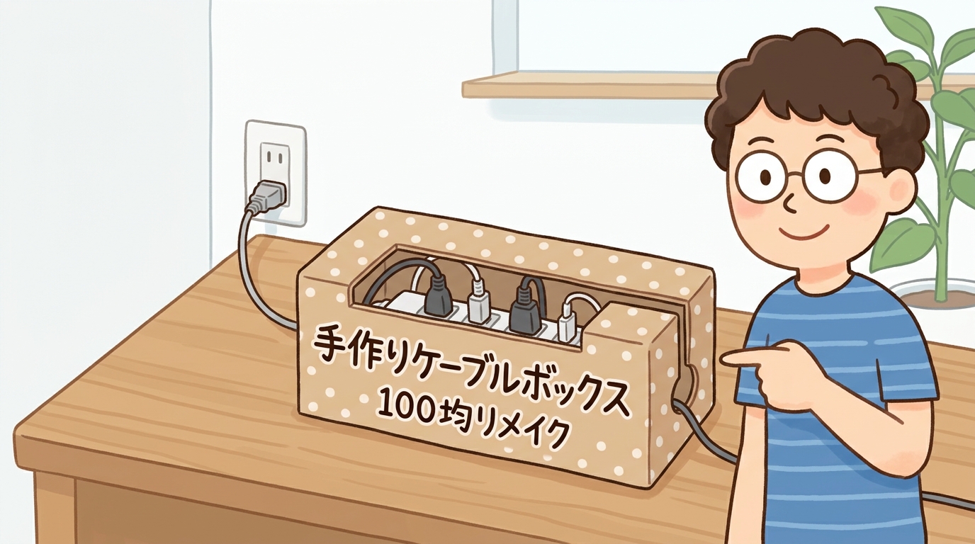 100均のペーパーボックスを加工して作った手作りケーブルボックス