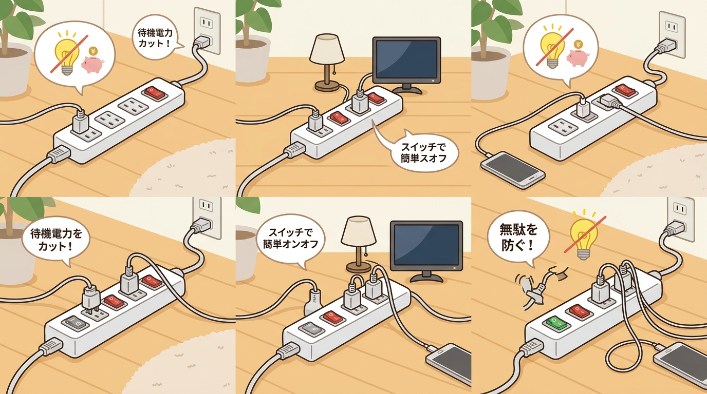 スイッチ付き電源タップを使っているイメージ画像