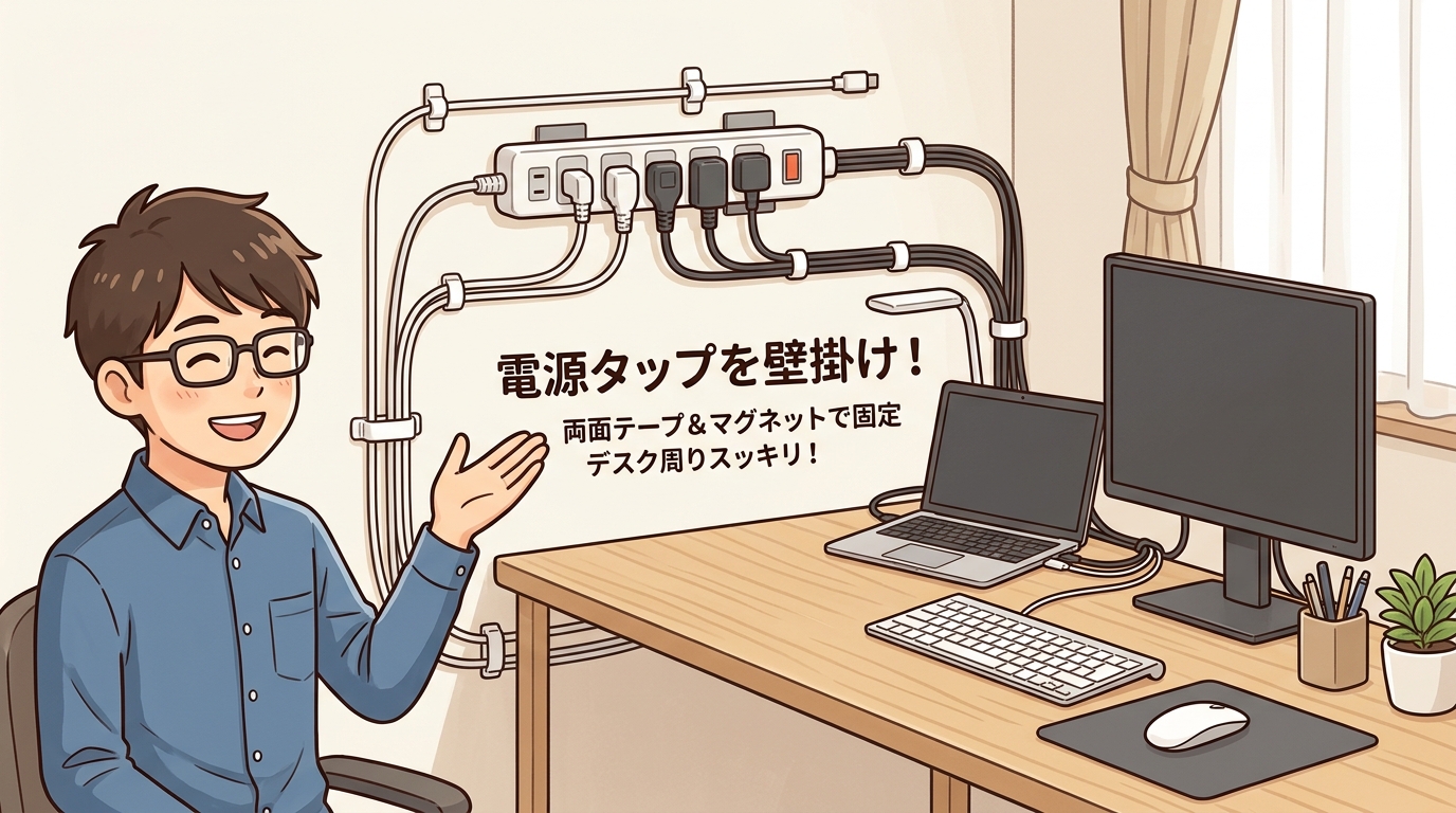 両面テープやマグネットを使って壁を傷つけずに固定するアイテムの画像