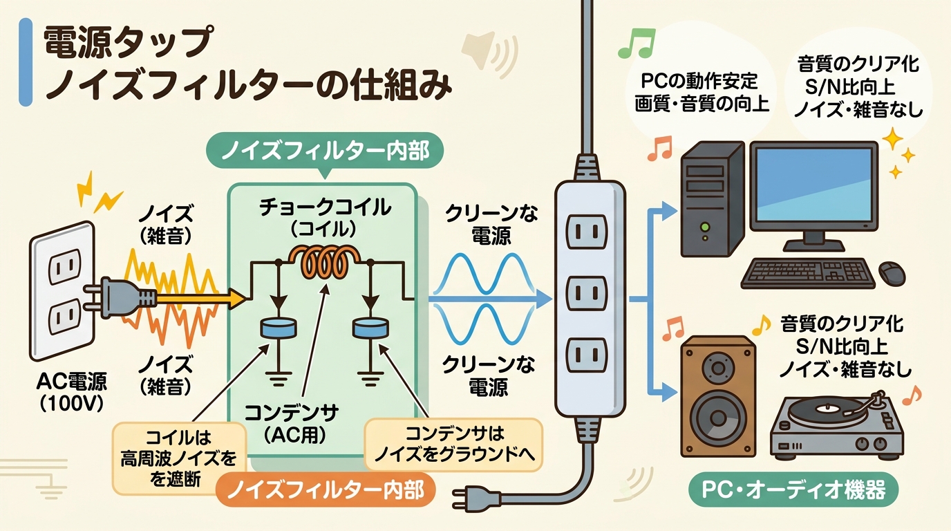 ノイズフィルターの仕組みを図解した画像