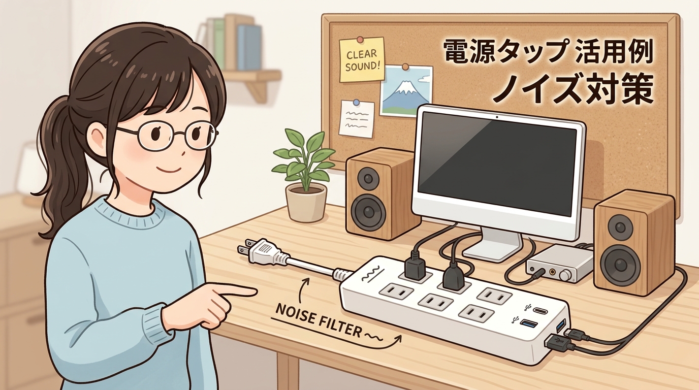 デスク上のコンパクトな多機能電源タップの画像
