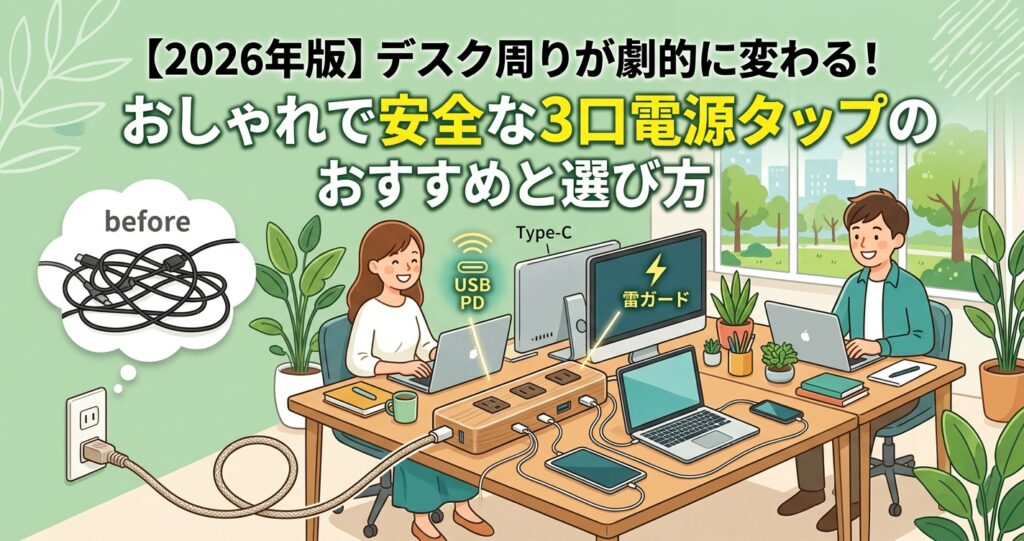 デスク周りが劇的に変わる！おしゃれで安全な3口電源タップのおすすめと選び方