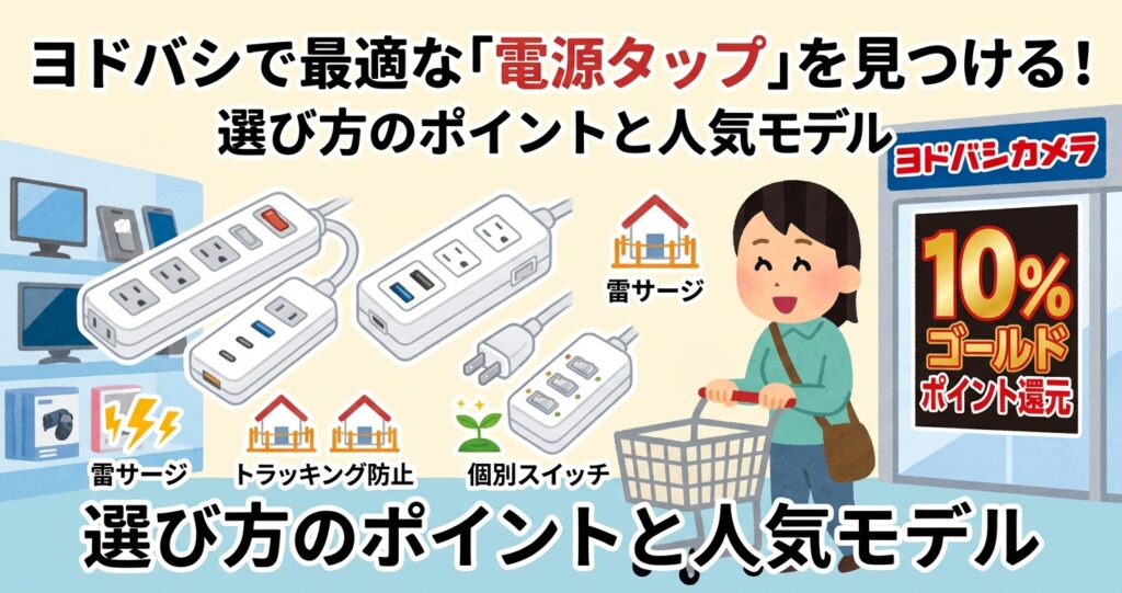 生活に欠かせない電源タップですが、実はどれも同じではありません。 お部屋がスッキリ片付く「USBポート付き」や、大切な家電を雷から守る「安全機能付き」など、選び方ひとつで毎日の快適さと安心感が劇的に変わります。 この記事では、圧倒的な品揃えを誇るヨドバシカメラで、あなたに最適な「電源タップ」を見つけるための選び方のポイントを徹底解説！ さらに、実店舗やヨドバシ.comを賢く使い倒して、お得に・スムーズに理想の1本を手に入れる方法までご紹介します。
