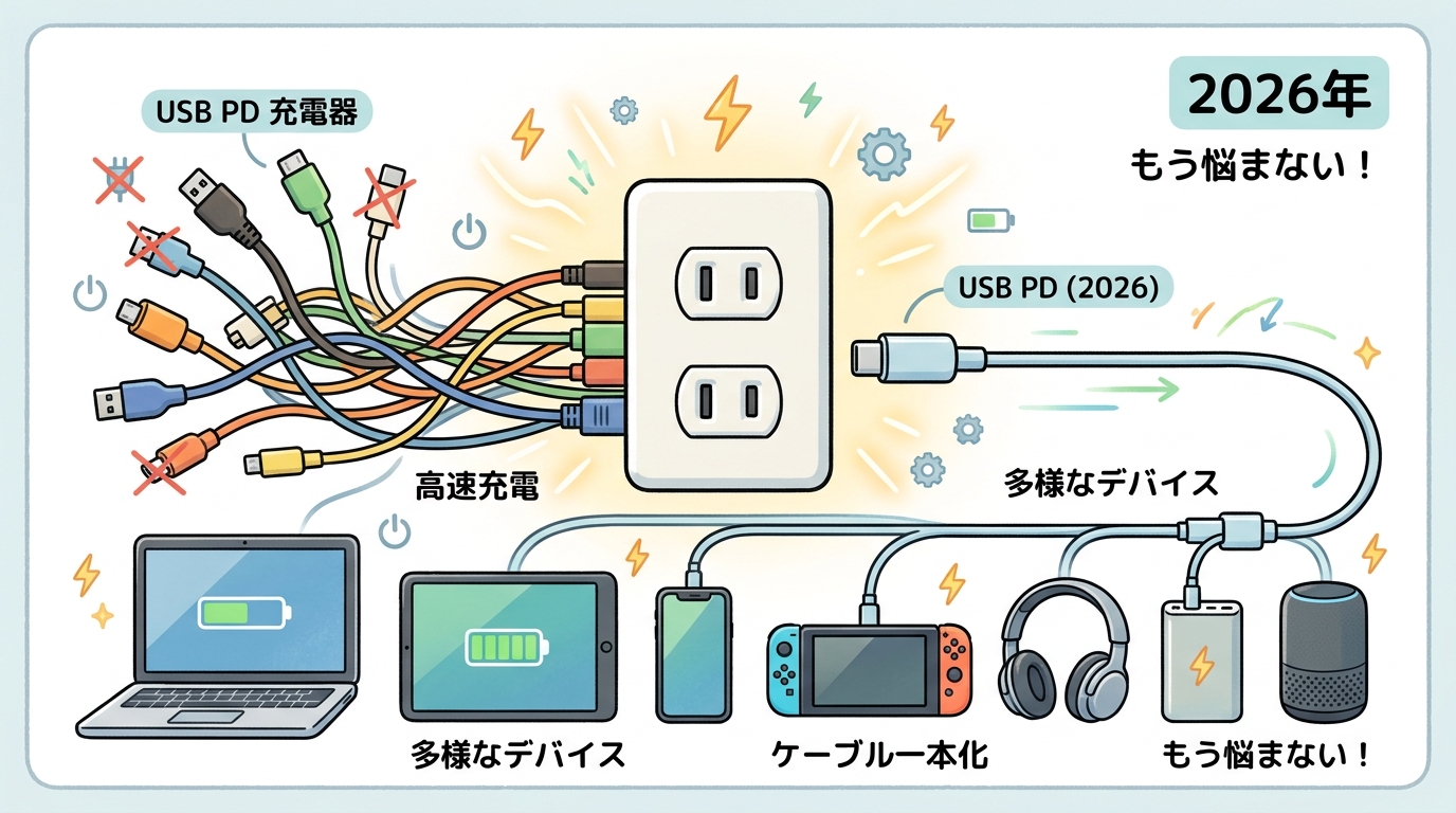 USB PDによる充電器一本化のイメージ画像