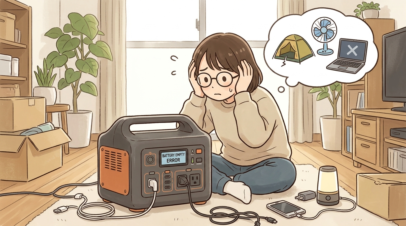 ポータブル電源の購入で失敗して頭を抱えている人の画像
