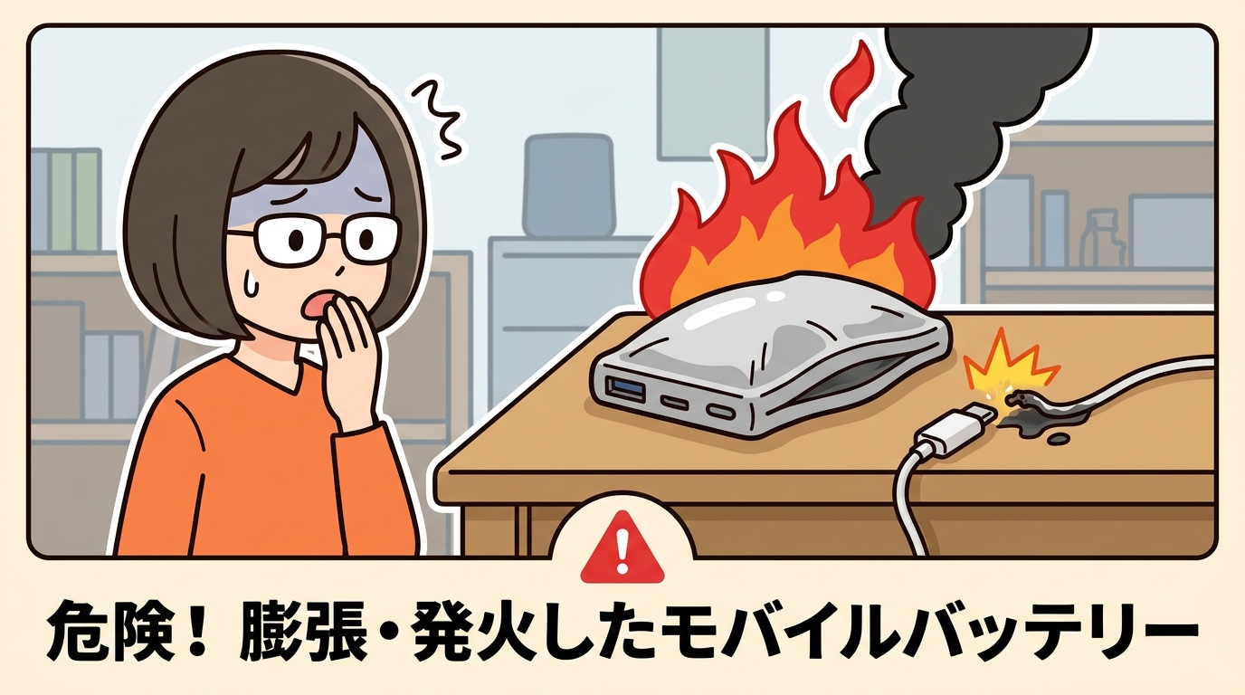 膨張・発火した危険なモバイルバッテリーのイメージ画像