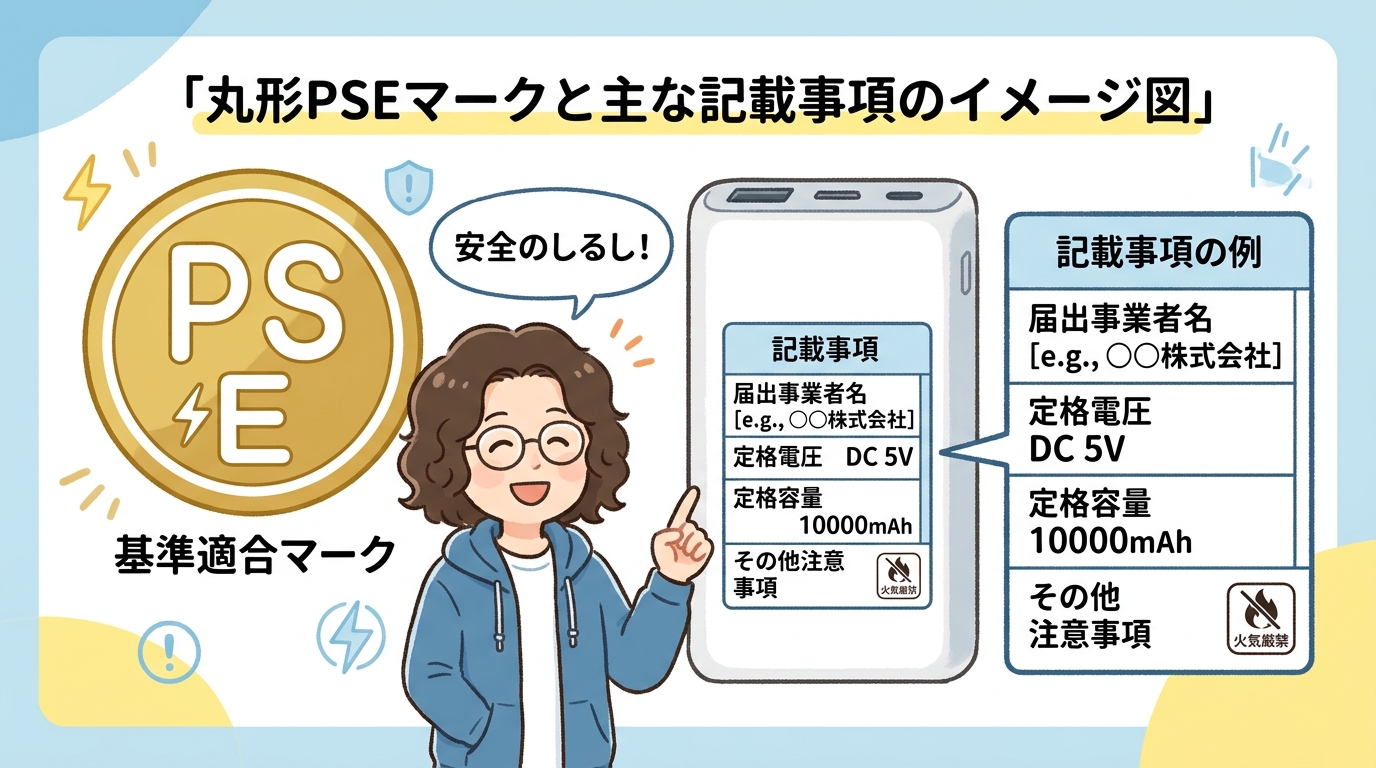 丸形PSEマークと記載事項のイメージ画像