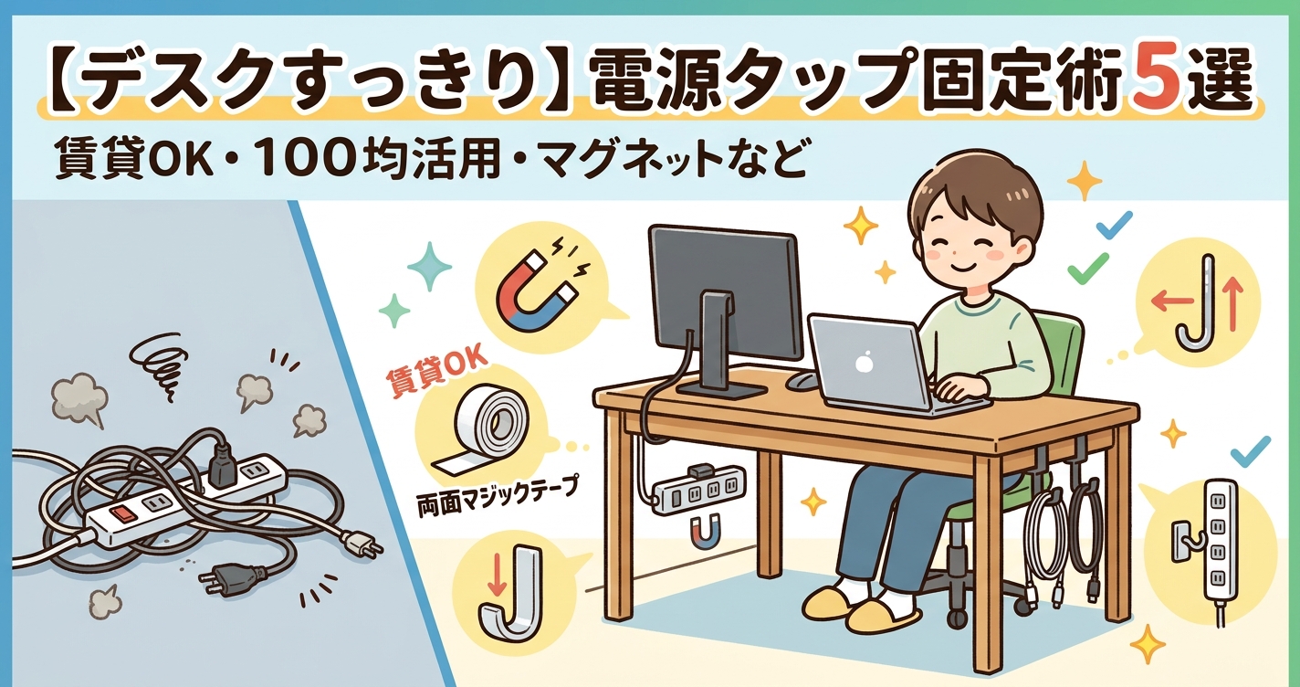 【デスクすっきり】電源タップを固定するおすすめの方法5選！賃貸OK・100均活用術も紹介
