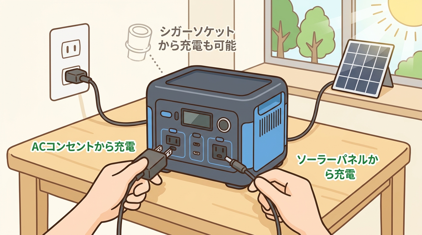 ポータブル電源の充電方法