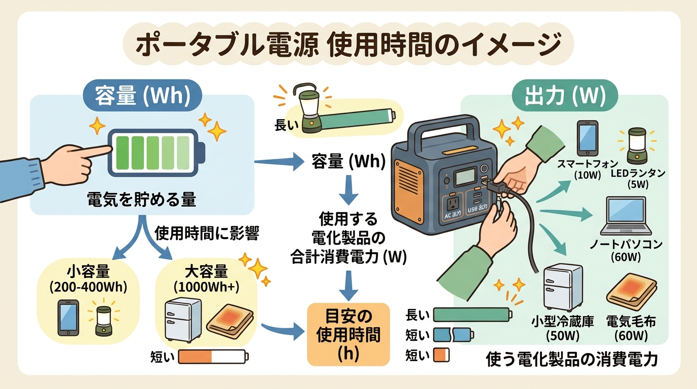 ポータブル電源の使用時間イメージ
