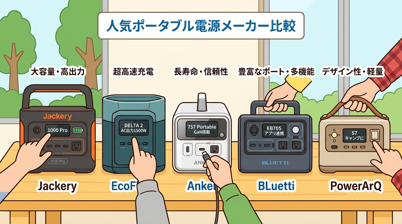 人気ポータブル電源メーカーの比較