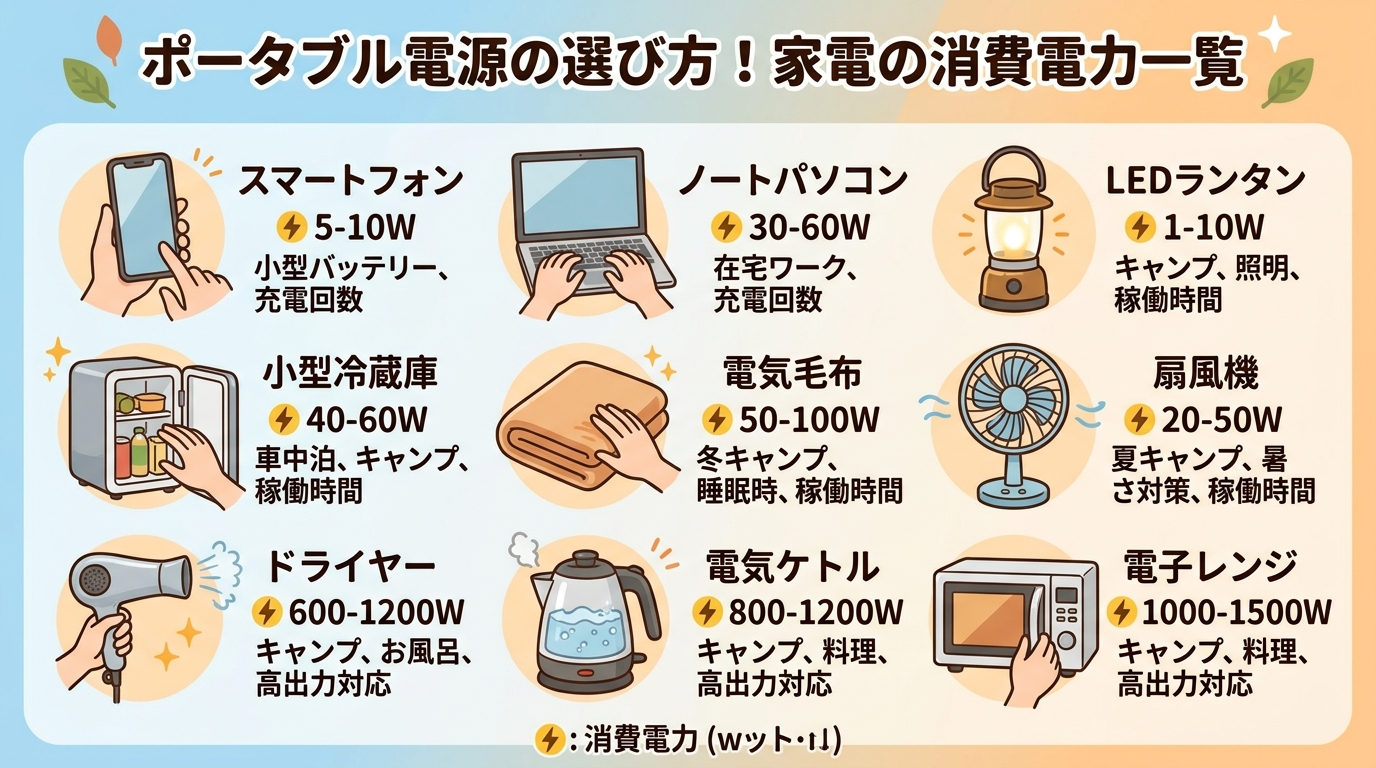 家電ごとの消費電力一覧