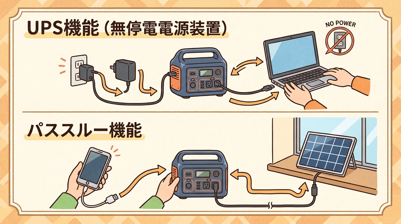 UPS機能とパススルー機能のイメージ