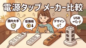 電源タップの主要メーカーを特徴・価格帯・安全性で比較するイメージ