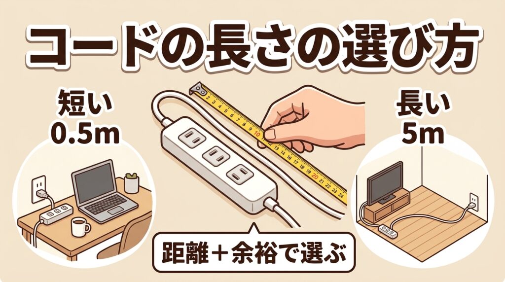 電源タップのコードの長さの選び方を解説する記事のアイキャッチ