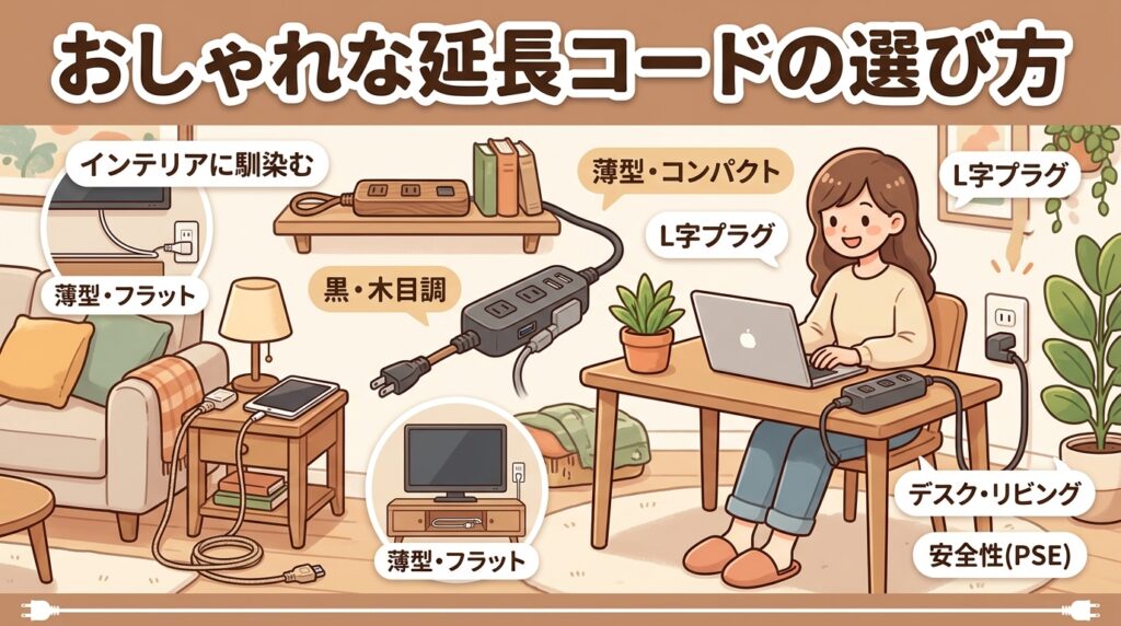 おしゃれな延長コードの選び方｜黒・木目・薄型・コンパクトから選ぶポイント