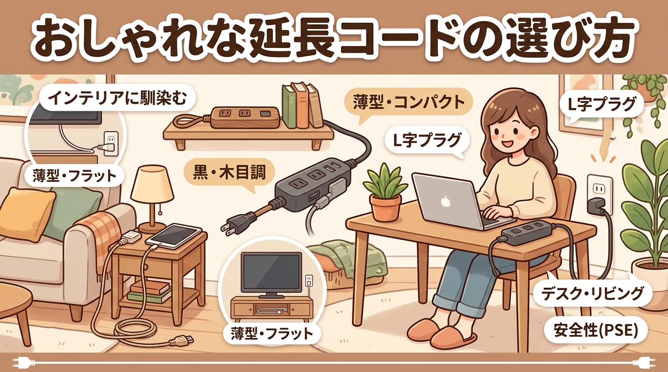 おしゃれな延長コードの選び方｜黒・木目・薄型・コンパクトから選ぶポイント
