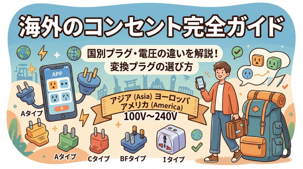 海外のコンセント形状・電圧一覧のアイキャッチ画像