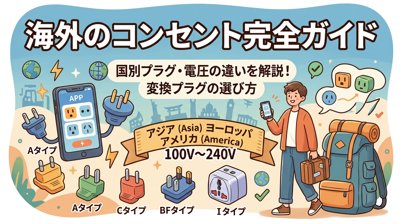 海外のコンセント形状・電圧一覧のアイキャッチ画像