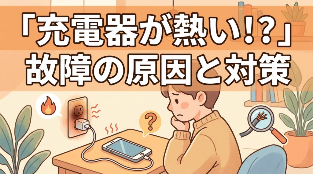充電器が熱くなって困っている様子のイラスト