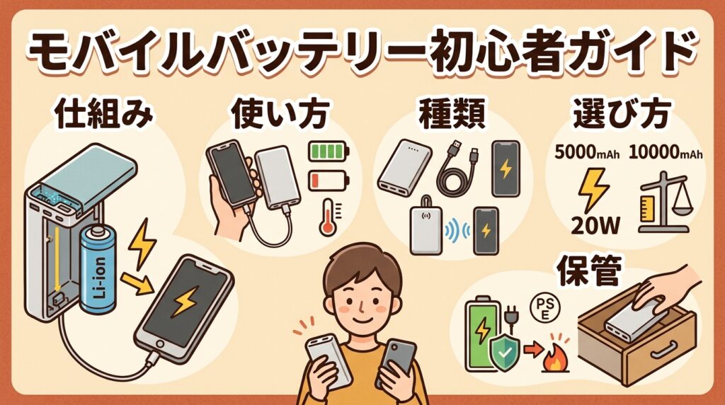 モバイルバッテリーとは？仕組み・使い方・選び方を初心者向けに解説するアイキャッチ画像
