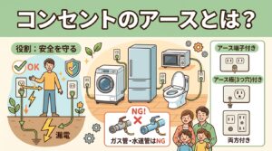コンセントのアースとは？アース付きコンセントの見分け方・アース線の付け方と、アースがない場合の対処法のアイキャッチ画像