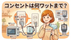 コンセントは何ワットまで？容量(15A・1,500W)の調べ方と合計ワット数の計算方法のアイキャッチ画像