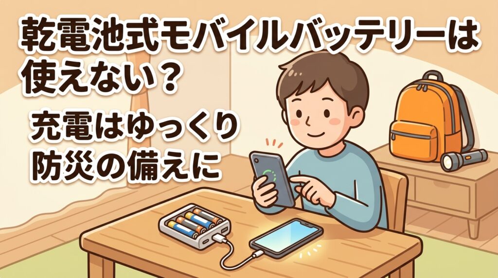 乾電池式モバイルバッテリーは使えない？充電が遅い理由と正しい使い方、防災用の選び方のアイキャッチ画像