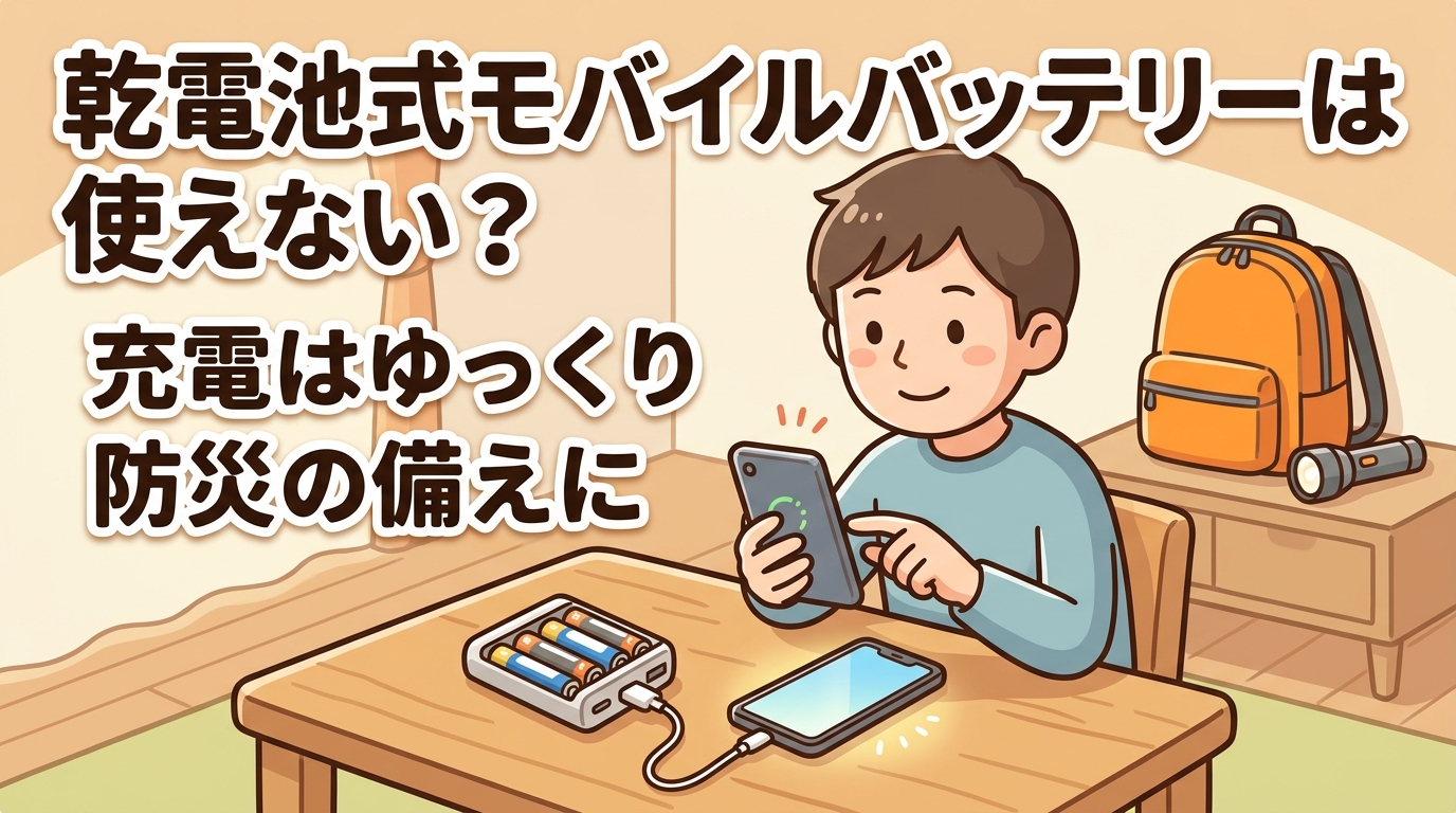 乾電池式モバイルバッテリーは使えない？充電が遅い理由と正しい使い方、防災用の選び方のアイキャッチ画像